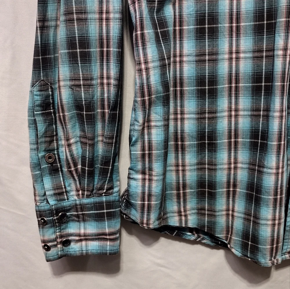 Cinch Plaid Western Shirt Men's XL Green Black Pearl Buttons Rodeo Cowboy Retro